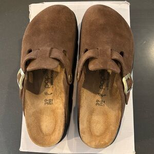 Birkenstock Boston Chunky Suede Leather - Dark Tea/Black